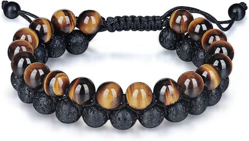 Triple Protection Bracelet 8mm Mens Natural Stone Bracelet Hematite Tiger Eye Healing Beads Bracelets Adjustable Essential Oil Diffuser Lava Stone Bracelet Gifts for Men and Women Anxiety Relief Bracelets Lava Rock Agate Bracelet,Wrist Beads for Men in Saudi Arabia