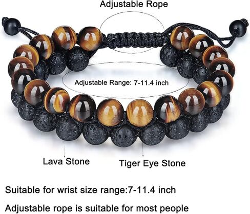 Triple Protection Bracelet 8mm Mens Natural Stone Bracelet Hematite Tiger Eye Healing Beads Bracelets Adjustable Essential Oil Diffuser Lava Stone Bracelet Gifts for Men and Women Anxiety Relief Bracelets Lava Rock Agate Bracelet,Wrist Beads for Men in Saudi Arabia