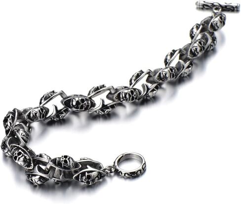 COOLSTEELANDBEYOND New Gothic Biker Skull Link Bracelet for Men Stainless Steel Polished Silver Black Two-Tone in Saudi Arabia
