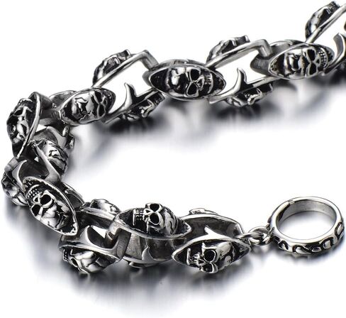 COOLSTEELANDBEYOND New Gothic Biker Skull Link Bracelet for Men Stainless Steel Polished Silver Black Two-Tone in Saudi Arabia