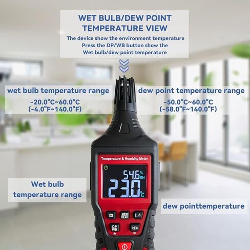 Lunarlipes ST6817 Thermometer Hygrometer, Digital Temperature Humidity Meter, Handheld Thermometer Hygrometer with Ambient, Dew Point, Wet Bulb for Outdoor and Indoor, Max/Min Hold, LCD Backlight in Kuwait