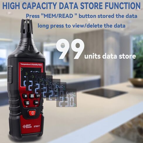 Lunarlipes ST6817 Thermometer Hygrometer, Digital Temperature Humidity Meter, Handheld Thermometer Hygrometer with Ambient, Dew Point, Wet Bulb for Outdoor and Indoor, Max/Min Hold, LCD Backlight in Kuwait