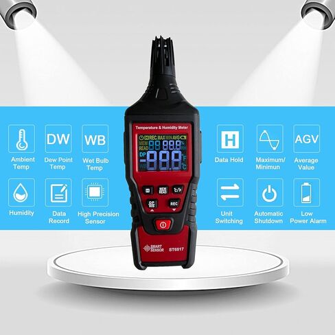 Lunarlipes ST6817 Thermometer Hygrometer, Digital Temperature Humidity Meter, Handheld Thermometer Hygrometer with Ambient, Dew Point, Wet Bulb for Outdoor and Indoor, Max/Min Hold, LCD Backlight in Kuwait