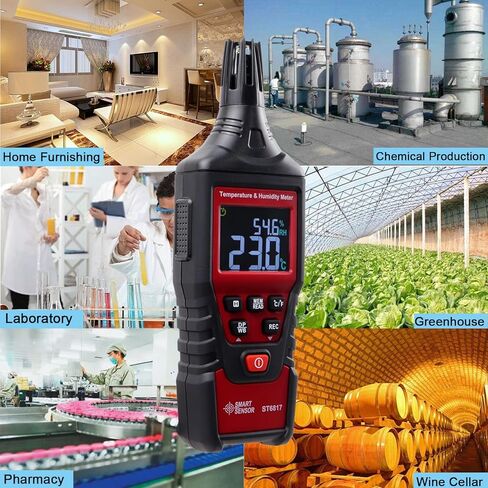 Lunarlipes ST6817 Thermometer Hygrometer, Digital Temperature Humidity Meter, Handheld Thermometer Hygrometer with Ambient, Dew Point, Wet Bulb for Outdoor and Indoor, Max/Min Hold, LCD Backlight in Kuwait