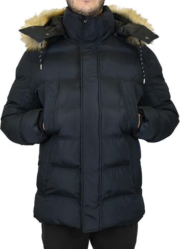 Men's Heavyweight Parka Jacket Detachable Hood with Fur and Drawstring Closure in Kuwait