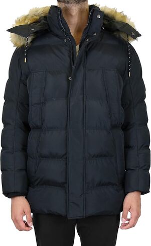 Men's Heavyweight Parka Jacket Detachable Hood with Fur and Drawstring Closure in Kuwait