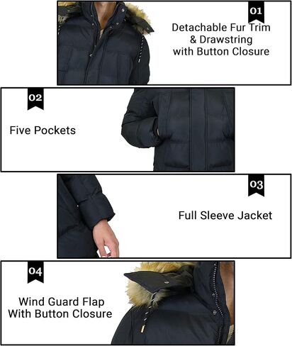 Men's Heavyweight Parka Jacket Detachable Hood with Fur and Drawstring Closure in Kuwait
