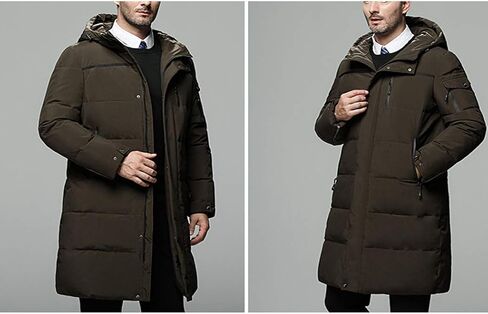 Raylans Men's Winter Quilted Warm Down Jacket Thick Hooded Mid-Long Puffer Coats in Kuwait