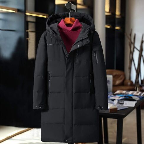 Raylans Men's Winter Quilted Warm Down Jacket Thick Hooded Mid-Long Puffer Coats in Kuwait