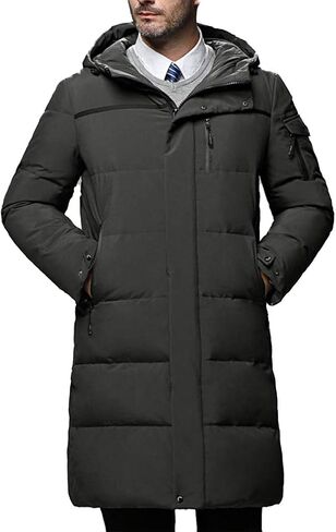 Raylans Men's Winter Quilted Warm Down Jacket Thick Hooded Mid-Long Puffer Coats in Kuwait