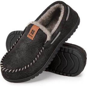 HomeTop Men's Suede Memory Foam Moccasin Slippers Soft Plush Warm Lining House Shoes