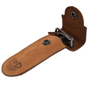Hide & Drink, Double Edge Protector Case, Barber Razor Sheath, Safety Cover, Travel and Commuter Essentials, Portable Carry Bag, Vintage, Full Grain Leather, Handmade, Bourbon Brown
