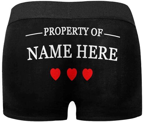 Custom Text Boxers Property of Custom Name 3 Red Hearts Navy Personalized Briefs Underwear for Men in Kuwait