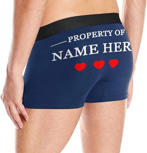 Custom Text Boxers Property of Custom Name 3 Red Hearts Navy Personalized Briefs Underwear for Men in Kuwait