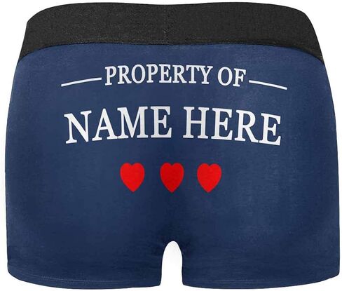 Custom Text Boxers Property of Custom Name 3 Red Hearts Navy Personalized Briefs Underwear for Men in Kuwait