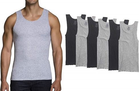 Fruit of the Loom Men's 6-Pack A-Shirts - Black & Gray (Large (Chest 42"-44")) in Saudi Arabia