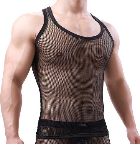 YOOBNG Sexy Men's T-Shirt Mesh Fishnet Sleeveless Undershirt Hollow Out Tank Top in Saudi Arabia