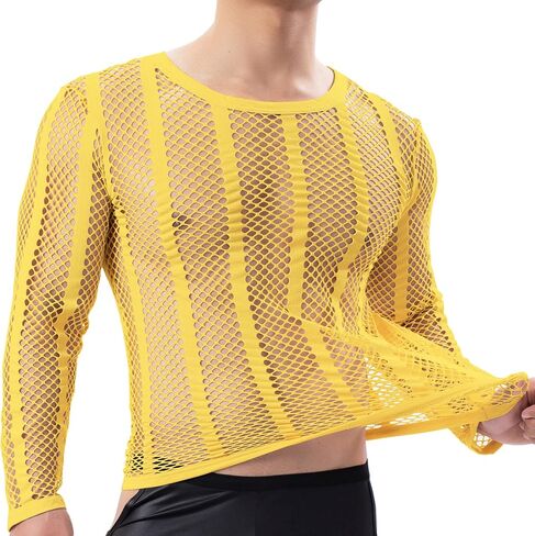 YOOBNG Sexy Men's T-Shirt Mesh Fishnet Sleeveless Undershirt Hollow Out Tank Top in Saudi Arabia
