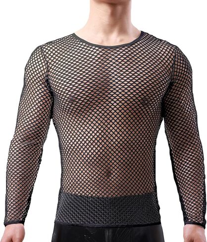 YOOBNG Sexy Men's T-Shirt Mesh Fishnet Sleeveless Undershirt Hollow Out Tank Top in Kuwait