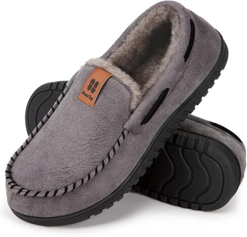 HomeTop Men's Suede Memory Foam Moccasin Slippers Soft Plush Warm Lining House Shoes in Kuwait