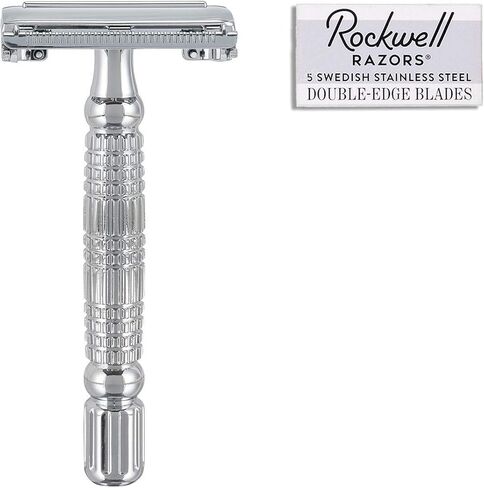 ROCKWELL RAZORS R1 Double Edge Safety Razor in White Chrome, Butterfly Open with 5 Blades in Kuwait