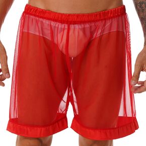 QinCiao Men's See Through Shorts Mesh Loose Breathable Lounge Underwear Cover up Boxer Trunks in Saudi Arabia