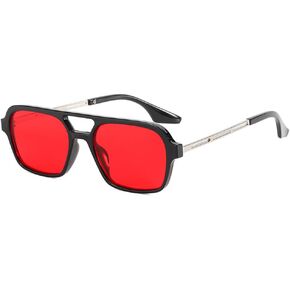 BAWUYI Retro 70s Square Aviator Sunglasses for Women Men Trendy Vintage Flat Narrow Tinted Glasses UV400