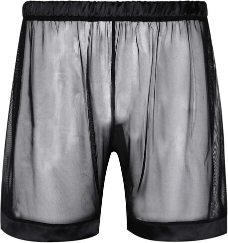 QinCiao Men's See Through Shorts Mesh Loose Breathable Lounge Underwear Cover up Boxer Trunks in Saudi Arabia