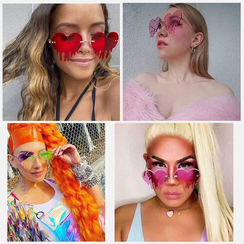 BAWUYI Rimless Love Heart Sunglasses Irregular Fire Flame Shaped Glasses Metal Frameless Prom Party Accessories for Women Men in Saudi Arabia