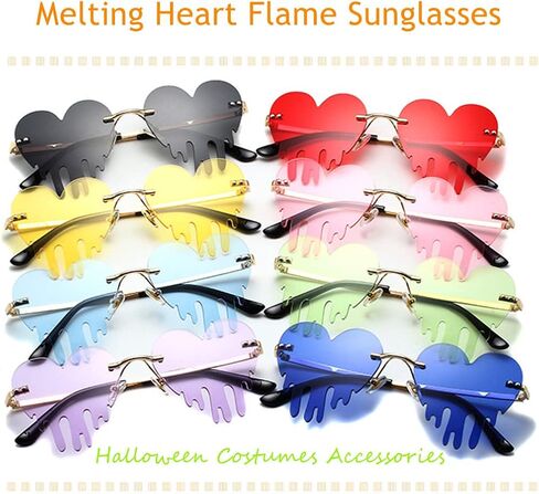 BAWUYI Rimless Love Heart Sunglasses Irregular Fire Flame Shaped Glasses Metal Frameless Prom Party Accessories for Women Men in Saudi Arabia