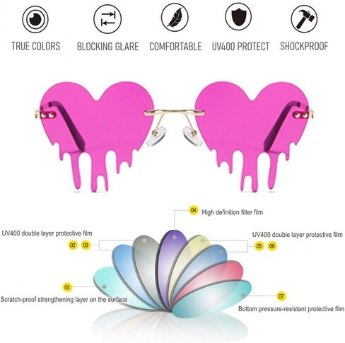 BAWUYI Rimless Love Heart Sunglasses Irregular Fire Flame Shaped Glasses Metal Frameless Prom Party Accessories for Women Men in Saudi Arabia
