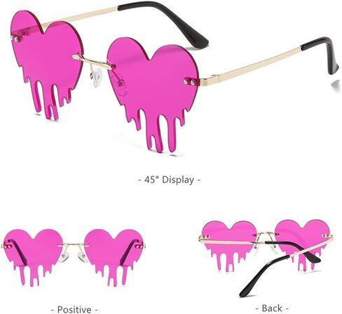 BAWUYI Rimless Love Heart Sunglasses Irregular Fire Flame Shaped Glasses Metal Frameless Prom Party Accessories for Women Men in Saudi Arabia