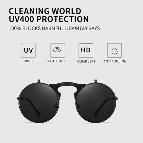 نظارات شمسية GY Retro Flip Up للرجال/النساء، نظارات قابلة للطي بنمط Steampunk العتيق، نظارات شمسية بدائرة قوطية في التسعينيات in Kuwait