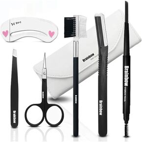 Brainbow 6pcs Eyebrow Kit, Eyebrow Trimmers Razor Tweezers Scissors Stencils Brush Eyebrow Grooming Set for Women and Men (Coffee Eyebrow Pencil) in Saudi Arabia