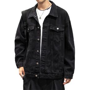 Denim Jacket Men Vintage Jean Coats Jean Jacket Men Turn Down Collar Denim Outerwear Cotton Bomber Jacket in Saudi Arabia