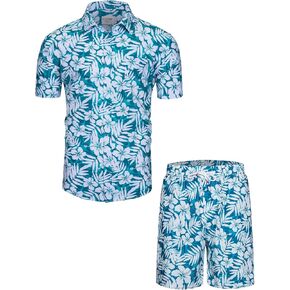 Fohemr قميص هاواي رجالي ومجموعة قصيرة للشاطئ متطابقة مع نمط الأناناس الاستوائي/فلامنغو ملابس قصيرة الأكمام قصيرة 2 قطعة in Kuwait