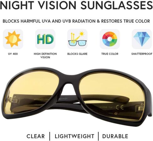 VITENZI Night Vision Glasses for Men and Women Anti Glare Safety for Night Day Driving HD Yellow Tinted Sunglasses Vittoria in Saudi Arabia