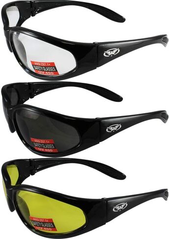 ثلاثة (3) أزواج نظارات شمسية من جلوبال فيجن هيركيلوس مع عدسات شفافة ودخانية وأصفر in Kuwait