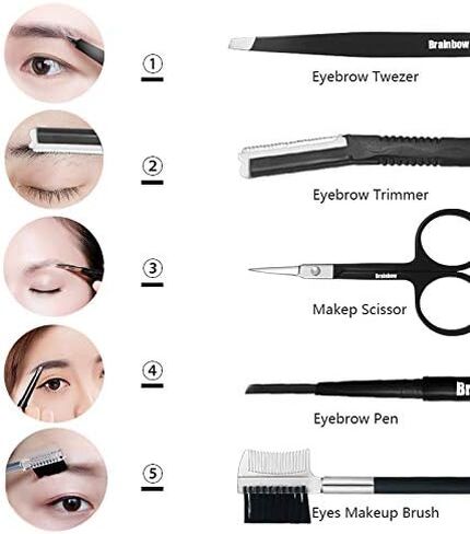 طقم حواجب من Brainbow مكون من 6 قطع، أدوات تشذيب الحواجب، ملقط حلاقة، مقص، فرشاة استنسل، مجموعة العناية بالحواجب للنساء والرجال (قلم حواجب القهوة) in Saudi Arabia
