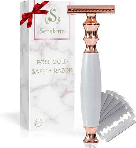 Senskinn Safety Razor for Women | Eco Friendly Razor for Ladies | Zero Waste Eco Razor | Reusable Razor | Metal Razor for Women Shaving | Single Blade Razors for Women (Rose Gold Pearlescent) in Saudi Arabia