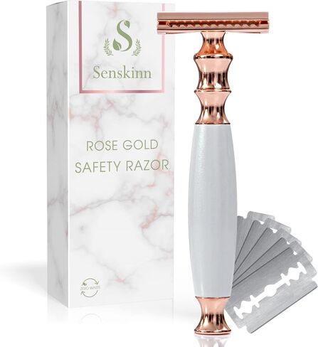 Senskinn Safety Razor for Women | Eco Friendly Razor for Ladies | Zero Waste Eco Razor | Reusable Razor | Metal Razor for Women Shaving | Single Blade Razors for Women (Rose Gold Pearlescent) in Saudi Arabia