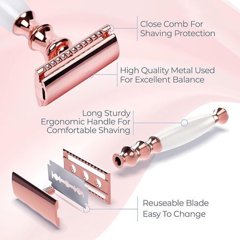 Senskinn Safety Razor for Women | Eco Friendly Razor for Ladies | Zero Waste Eco Razor | Reusable Razor | Metal Razor for Women Shaving | Single Blade Razors for Women (Rose Gold Pearlescent) in Saudi Arabia