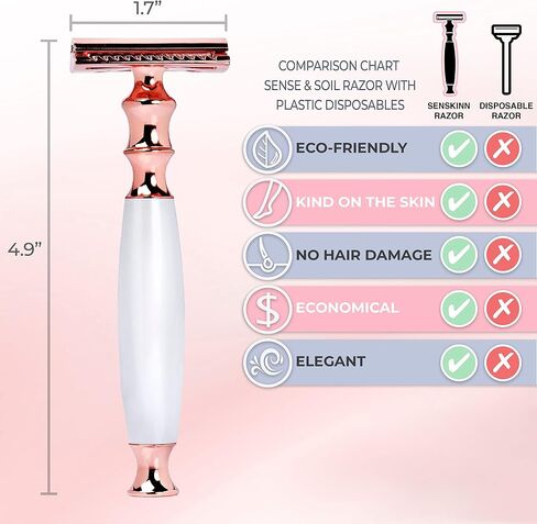 Senskinn Safety Razor for Women | Eco Friendly Razor for Ladies | Zero Waste Eco Razor | Reusable Razor | Metal Razor for Women Shaving | Single Blade Razors for Women (Rose Gold Pearlescent) in Saudi Arabia