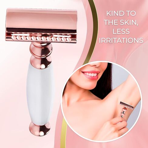 Senskinn Safety Razor for Women | Eco Friendly Razor for Ladies | Zero Waste Eco Razor | Reusable Razor | Metal Razor for Women Shaving | Single Blade Razors for Women (Rose Gold Pearlescent) in Saudi Arabia