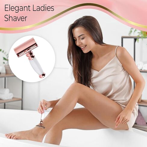 Senskinn Safety Razor for Women | Eco Friendly Razor for Ladies | Zero Waste Eco Razor | Reusable Razor | Metal Razor for Women Shaving | Single Blade Razors for Women (Rose Gold Pearlescent) in Saudi Arabia