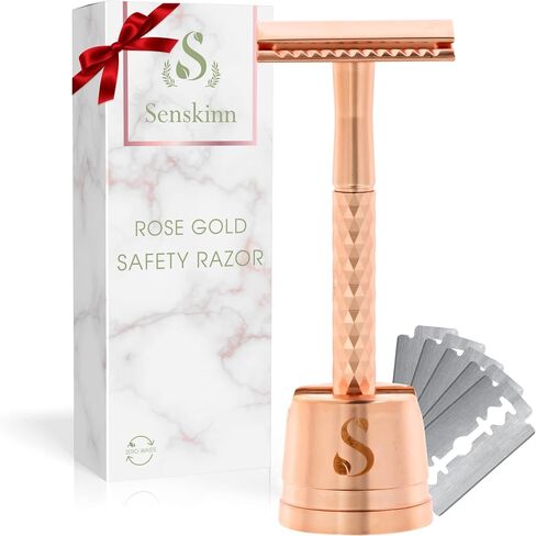 Senskinn Safety Razor for Women | Eco Friendly Razor for Ladies | Zero Waste Eco Razor | Reusable Razor | Metal Razor for Women Shaving | Single Blade Razors for Women (Rose Gold Pearlescent) in Saudi Arabia