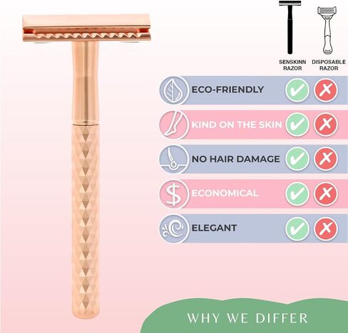 Senskinn Safety Razor for Women | Eco Friendly Razor for Ladies | Zero Waste Eco Razor | Reusable Razor | Metal Razor for Women Shaving | Single Blade Razors for Women (Rose Gold Pearlescent) in Saudi Arabia