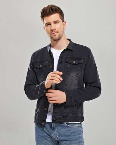 Neonjacc Men's Classic Lapel Denim Jacket Casual Washed Button Down Trucker Jacket in Saudi Arabia