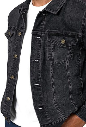 Neonjacc Men's Classic Lapel Denim Jacket Casual Washed Button Down Trucker Jacket in Saudi Arabia