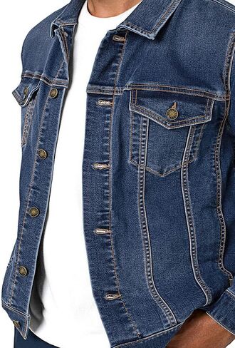 Neonjacc Men's Classic Lapel Denim Jacket Casual Washed Button Down Trucker Jacket in Saudi Arabia